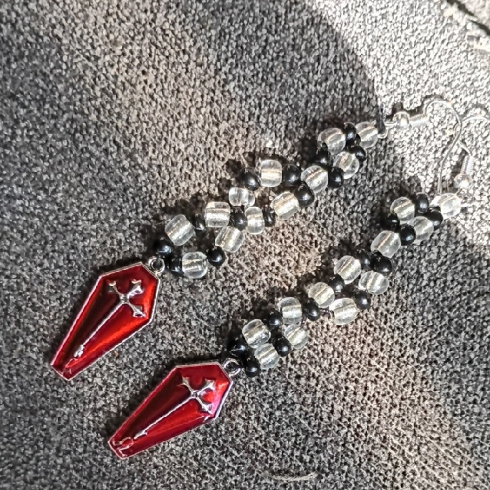 Red and Black Beaded Earrings